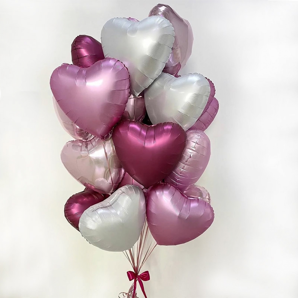 Воздушные шарики фольгированные сердечки розовый микс