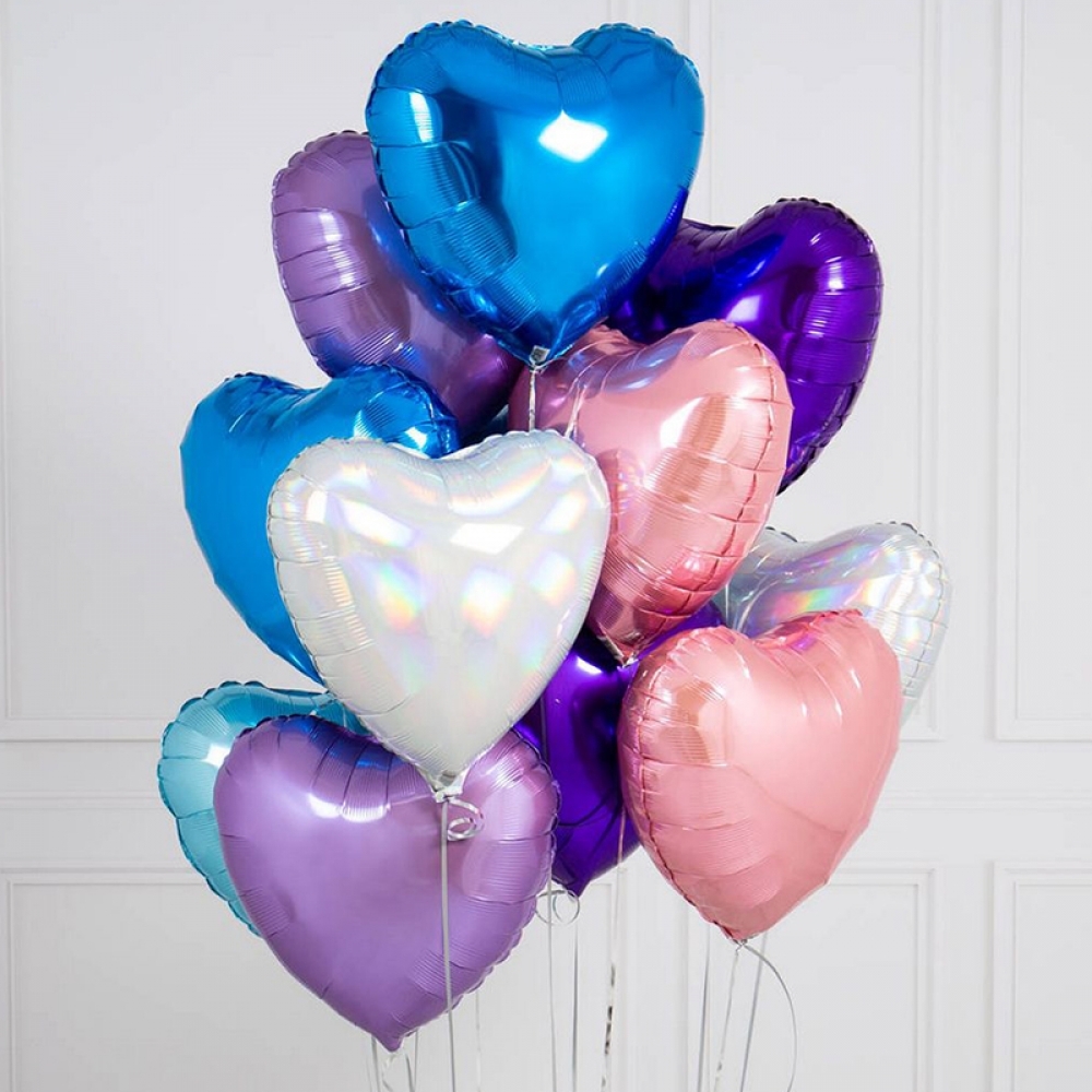 Воздушные шарики фольгированные сердечки микс