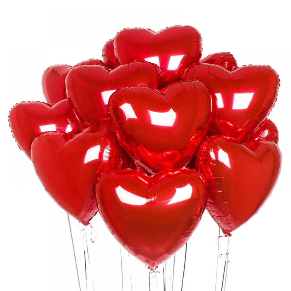 Воздушные шарики красные фольгированные сердечки